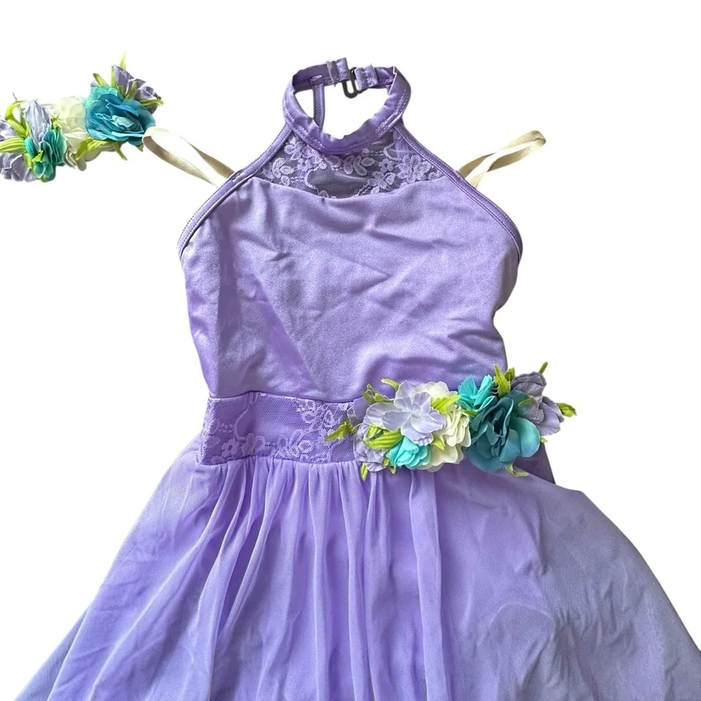 Weissman Purple Kids Dance Costume with Floral Accents